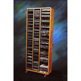 The Wood Shed Solid Oak 160 CD and 64 DVD Media Tower with Individual Locking Slots   Media Storage