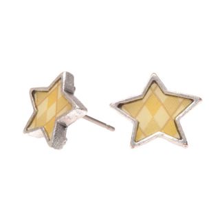 Silvertone and Yellow Star Stud Earrings