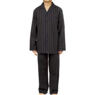 Leisureland Mens Black Striped Cotton Poplin Pajama Set   16851178