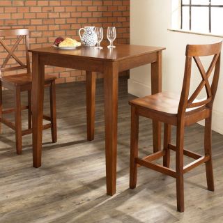 Crosley 3 Piece Pub Dining Set with Tapered Leg and X Back Stools   Indoor Bistro Sets