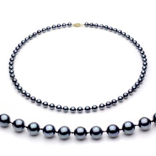 DaVonna 14k Gold Black Akoya Pearl High Luster 18 inch Necklace (6.5 7
