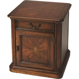 Side Table/Cabinet with Handcrafted Wood Inlay   Wood Burl  