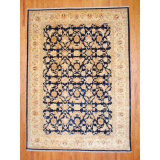 Afghan Hand knotted Vegetable Dye Navy/ Ivory Wool Rug (93 x 13