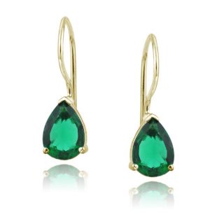 Glitzy Rocks 18k Gold Over Sterling Silver Created Emerald Teardrop