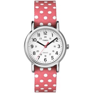 Timex Womens Weekender Polkadot Reversible Coral Nylon Strap Watch