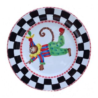 Monkey Business Checked Border Red Rim Decorative Plate (Italy