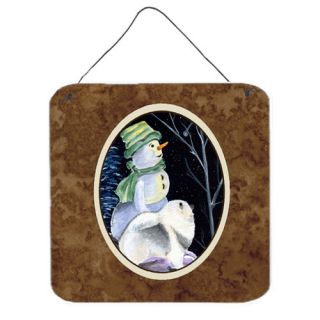Snowman with Keeshond Aluminum Hanging Painting Print Plaque
