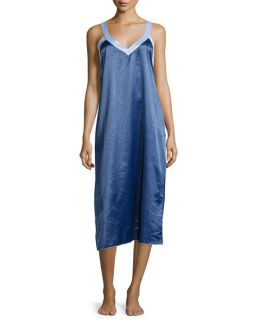 Louis at Home Cassis Long Satin Nightgown, Lapis/Ice Blue