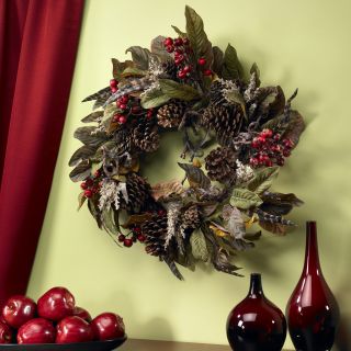 24 in. Pinecone with Berry & Feather Wreath   Wreaths