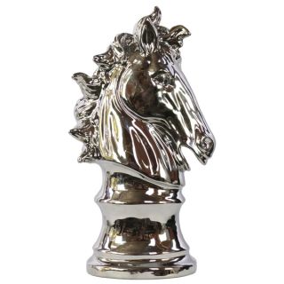 Chrome Silver Ceramic Horse Head Decor on Pedestal
