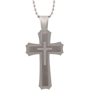 Large Stainless Steel Mens 1/4ct TDW Diamond Cross Pendant Necklace