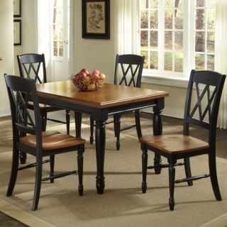 Home Styles Monarch 5 Piece Dining Table with 4 Double X Back Chairs   Black & Oak