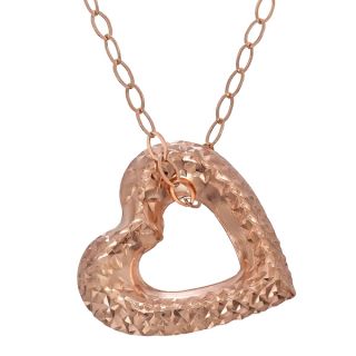 Gioelli 14k Rose Gold Diamond cut Open Puffed Heart Necklace