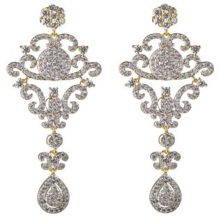 Brass CZ art deco chandelier earrings   Shopping