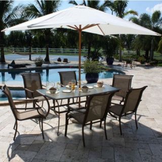 Hospitality Rattan Chub Cay 42 x 72 in. Rectangular Patio Dining Set with Tempered Glass   Dark Bronze   Seats 6
