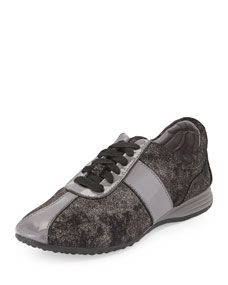 Cole Haan Bria GRAND/OS Leather Sneaker, Dark Silver