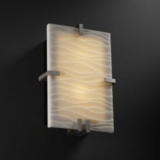 Justice Design Group PNA 5551   Clips Clips Rectangle Wall Sconce (ADA)   Brushed Nickel with Waves Shade   Wall Sconces