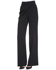 Talbot Runhof Gido Crepe Drape Detail Pants, Black