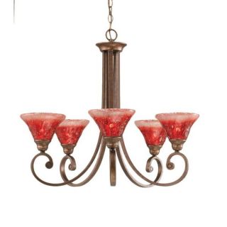 Cambridge 5 Light Bronze 27 in. Chandelier with Raspberry Crystal