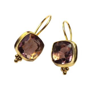 Handcrafted 14k Gold Plated Sterling Silver Gemstone Earrings (India)