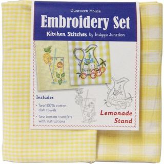 Lemonade Stand Kitchen Stitches Embroidery Set   Yellow & White Check