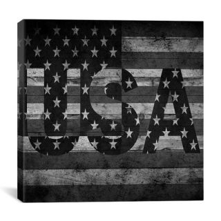 American Flag, Stars Wood Boards Graphic Art on Canvas in Black/White