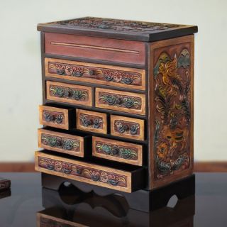 Handcrafted Leather Cedar Wood Natures Glory Jewelry Box (Peru