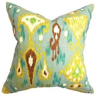 Indrina Blue and Yellow Floral Feather and Down Filled Throw Pillow