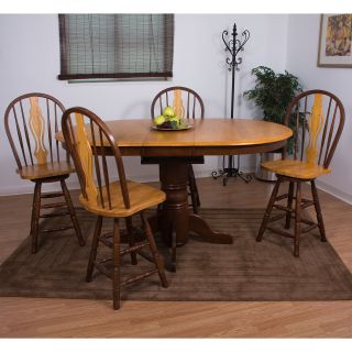 Sunset Trading 5 Piece Cafe Pedestal Butterfly Leaf Dining Set with Keyhole Barstools   Kitchen & Dining Table Sets