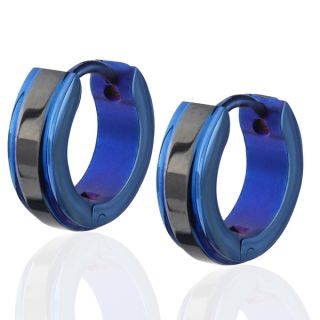 Stainless Steel Black and Blue Hoop Earrings   17461088  