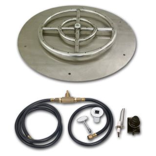 American Fireglass Round Stainless Steel Flat Pan with Spark Ignition Kit   Fire Pit Accessories