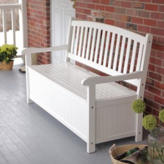 Coral Coast Pleasant Bay 4 ft. Curved Back Outdoor Wood Storage Bench   White   Outdoor Benches