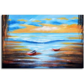 Hand painted Dinghies at Shore Canvas Wall Art   Shopping