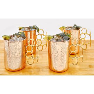Old Dutch 20 oz. Brass Knuckle Moscow Mule Mugs   Set of 4   Liquor Glasses
