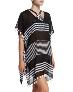 Seafolly Gilli Island Stripe Caftan W/Tassel Trim, Black