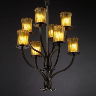 Justice Design Group GLA 8788   Sonoma 8 Light 2 Tier Chandelier   Cylinder with Rippled Rim Shade   Dark Bronze with Amber Glass   Chandeliers