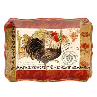 Hand painted Tuscan Rooster 16 inch Rectangular Ceramic Serving