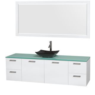 Wyndham Collection Amare 72 inch Glossy White/ Green Glass Single