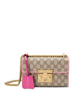 Gucci Padlock Small GG Supreme Shoulder Bag, Pink Trim