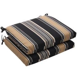 Outdoor Black and Tan Stripe Square Seat Cushions (Set of 2