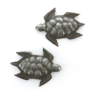 Set of 2 Handcrafted Recycled Steel Drum Turtles Swimming Wall Art