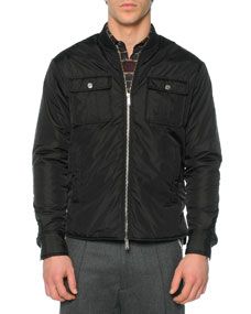 Dsquared2 Leather Puffer Shirt Jacket, Black