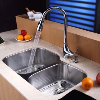 Kraus KBU24 KPF1621 KSD30CH Double Basin Undermount Kitchen Sink with Faucet   Kitchen Sinks