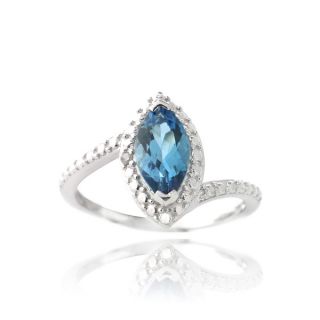 Glitzy Rocks Silver Marquise London Blue Topaz and Diamond Accent Ring