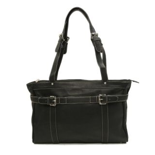 Piel Leather Belted Computer Tote   Black   Computer Laptop Bags