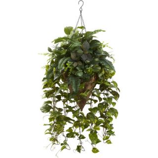Nearly Natural Vining Mixed Greens Hanging Plant in Basket