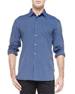 John Varvatos Star USA Check Shirt with Pointed Collar, Cobalt