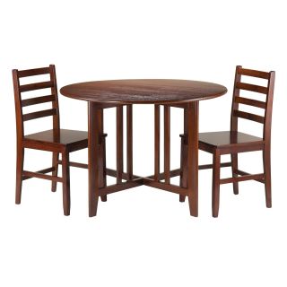 Winsome Trading Alamo 3 Piece Round Dining Table Set with Hamilton Ladder Back Chairs   Kitchen & Dining Table Sets