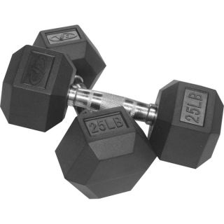 Valor Fitness 25 lb Black Rubber Hex Dumbbells (Set of 2)