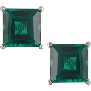 Miadora 10k White Gold Created Emerald Solitaire Earrings  